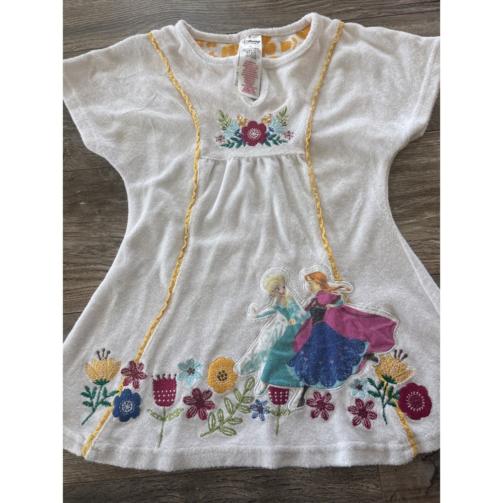 Disney Store Frozen Elsa Anna Terry Cloth Swim Cover Up Dress White Size 4